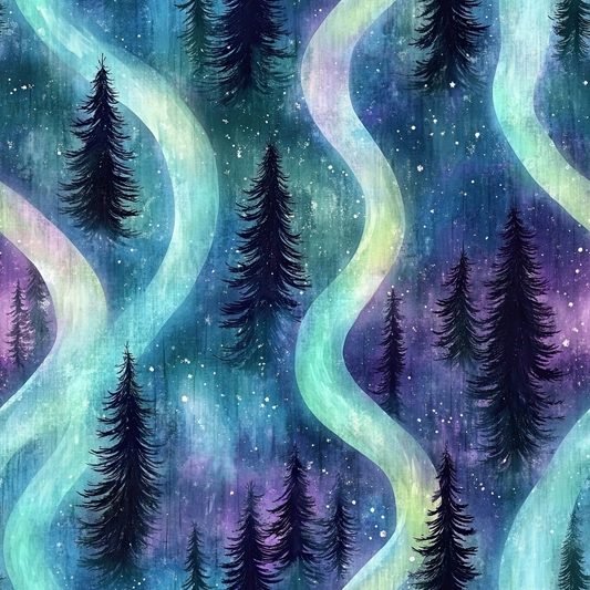 Northern Lights Forest Pattern 28 Quilting Cotton Fabric