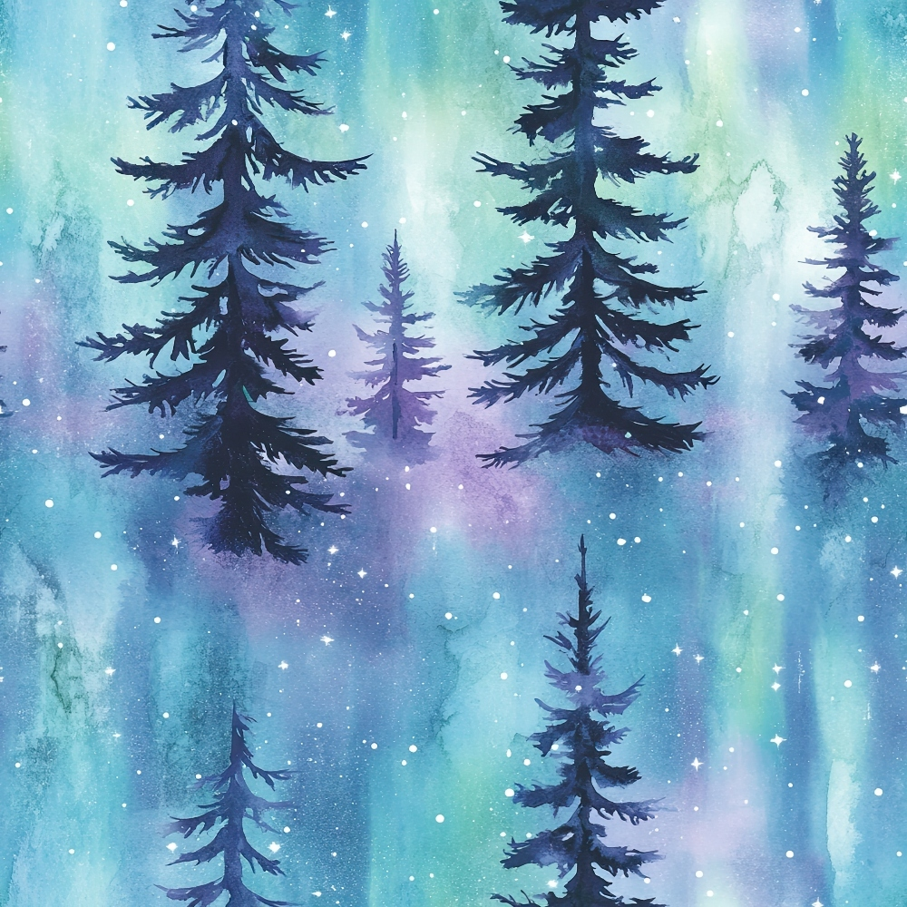 Northern Lights Forest Pattern 3 Quilting Cotton Fabric