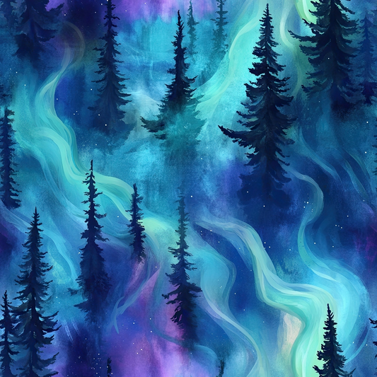 Northern Lights Forest Pattern 30 Quilting Cotton Fabric