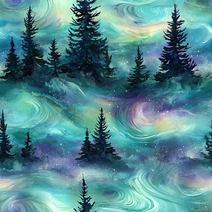 Northern Lights Forest Pattern 31 Quilting Cotton Fabric