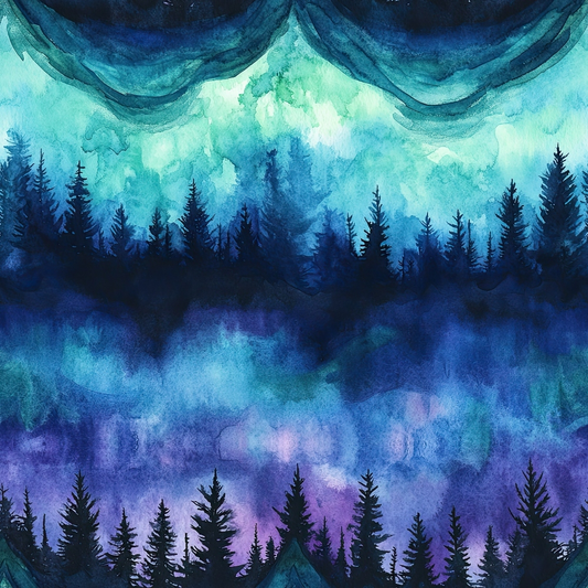 Northern Lights Forest Pattern 32 Quilting Cotton Fabric