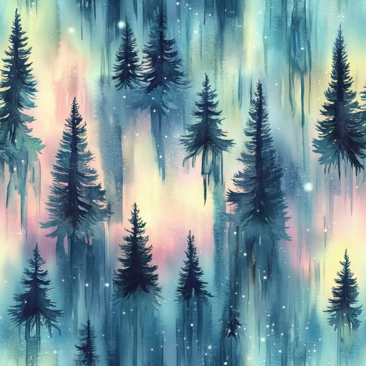 Northern Lights Forest Pattern 33 Quilting Cotton Fabric