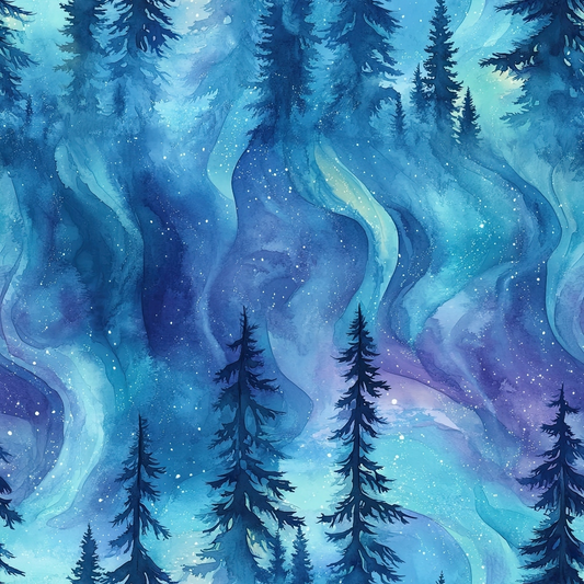 Northern Lights Forest Pattern 4 Quilting Cotton Fabric