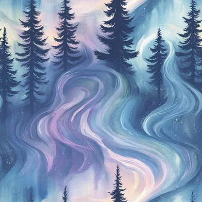 Northern Lights Forest Pattern 5 Quilting Cotton Fabric