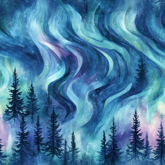 Northern Lights Forest Pattern 6 Quilting Cotton Fabric