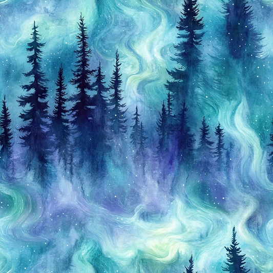 Northern Lights Forest Pattern 7 Quilting Cotton Fabric