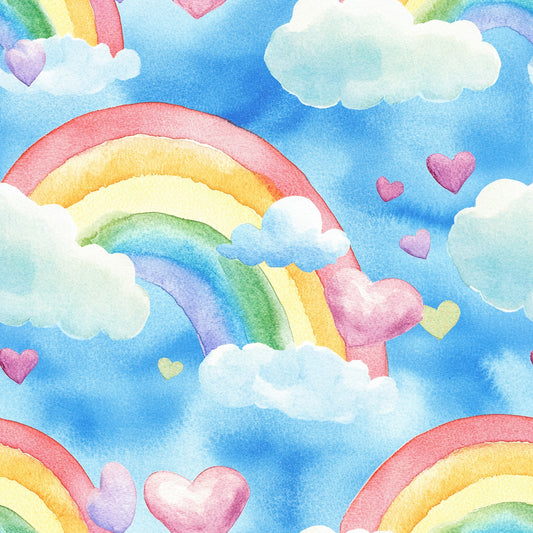 Nursery Rainbows and Hearts Pattern 1 Quilting Cotton Fabric