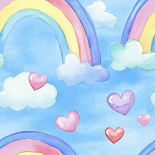 Nursery Rainbows and Hearts Pattern 9 Quilting Cotton Fabric