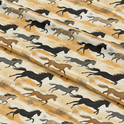 • On the Range Pattern 15 Quilting Cotton Fabric • horses • running • galloping • western • earthy tones • beige • tan • brown • black • gray • desert • rustic • cotton • quilting fabric • yardage • continuous