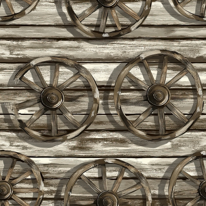 wagon wheels, weathered wood, rustic brown, sepia tones, western theme, vintage wheels, wooden spokes, barn wood, cowboy style, frontier design, old west, rustic pattern, quilting cotton, fabric panel, ranch decor, country western, aged wood texture, pioneer era, rustic charm