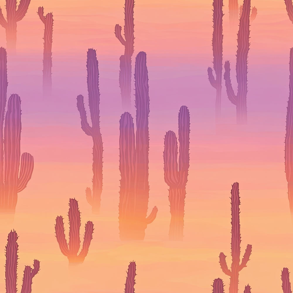 desert sunset, saguaro cactus, southwestern, pink sky, purple hues, orange gradient, silhouette design, arizona landscape, quilting cotton, fabric panel, western theme, desert flora, twilight colors, peachy tones, lavender shades, cactus silhouettes, desert scene, southwestern motif, gradient background, nature pattern