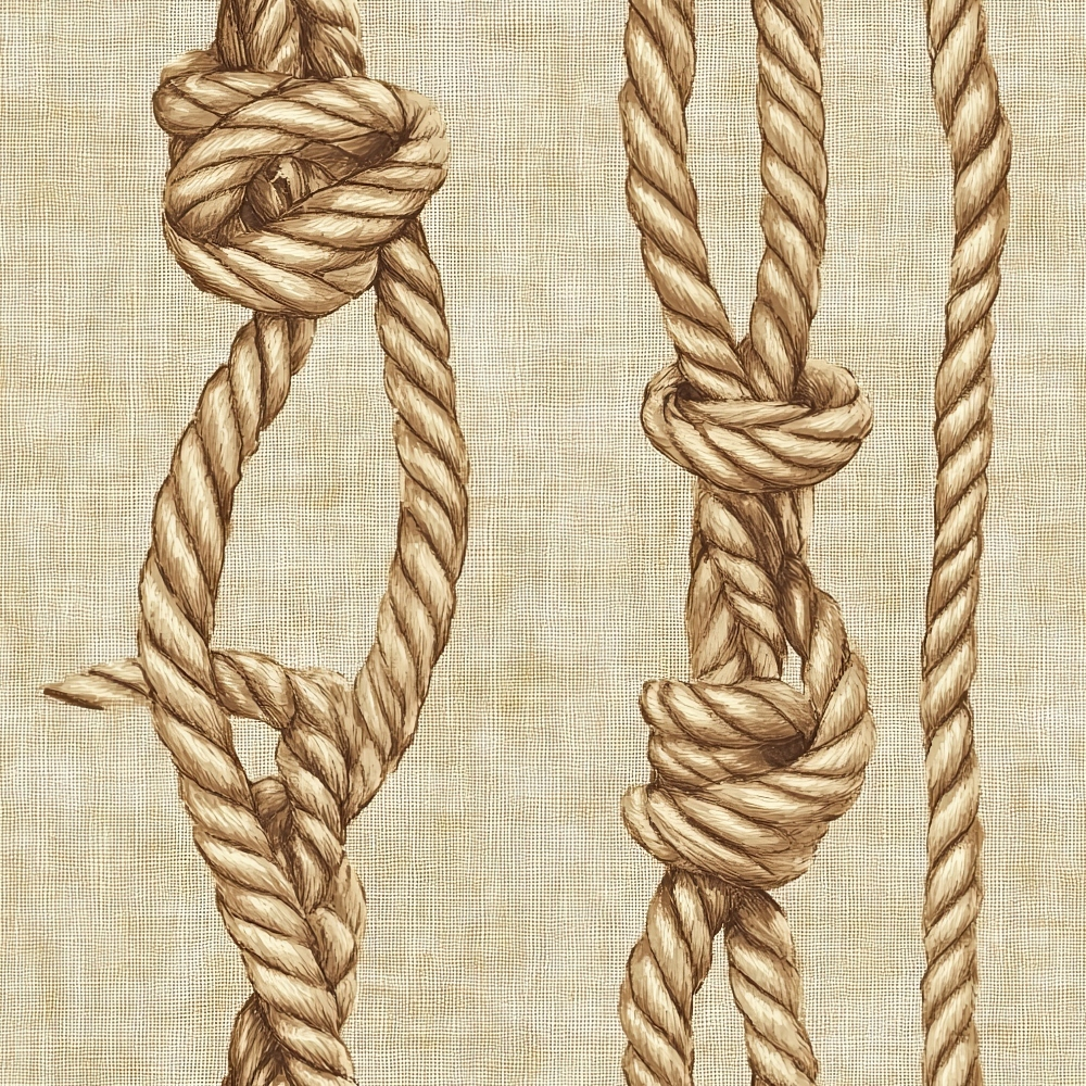 rope knots, nautical design, beige background, brown rope, twisted cord, maritime theme, sailing knots, natural fiber texture, quilting cotton, fabric panel, western ranch, cowboy rope, lasso knots, tan colorway, rope pattern, rustic style, outdoor adventure, rope work, knot tying, cream base