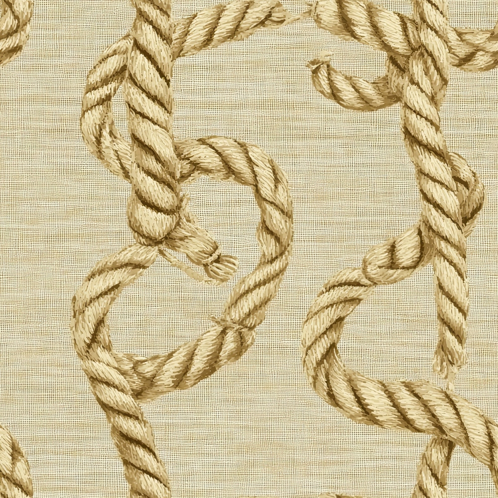 beige, tan, cream, rope pattern, nautical knots, twisted rope, seamless repeat, quilting cotton, fabric panel, maritime theme, sailing motif, rope texture, neutral tones, geometric loops, woven appearance, coastal design, rope knots, continuous pattern, natural fibers, textured surface