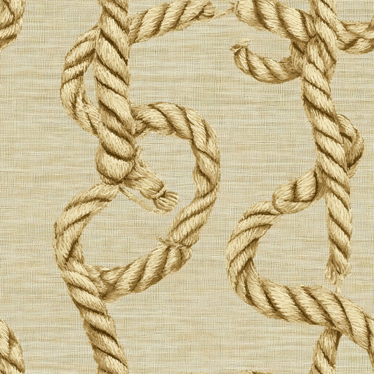 beige, tan, cream, rope pattern, nautical knots, twisted rope, seamless repeat, quilting cotton, fabric panel, maritime theme, sailing motif, rope texture, neutral tones, geometric loops, woven appearance, coastal design, rope knots, continuous pattern, natural fibers, textured surface