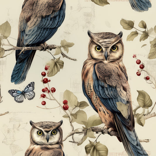 Owl Ephemera Pattern 4 Quilting Cotton Fabric