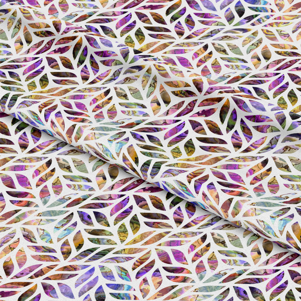 - Oyster Shell Pattern 30 Quilting Cotton Fabric 
- multicolor 
- purple 
- green 
- orange 
- white background 
- quilting 
- cotton 
- leaf design 
- textured 
- yardage fabric