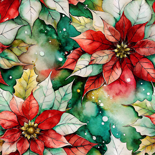 Painted Poinsettias Pattern 2 Quilting Cotton Fabric