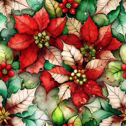 Painted Poinsettias Pattern 4 Quilting Cotton Fabric