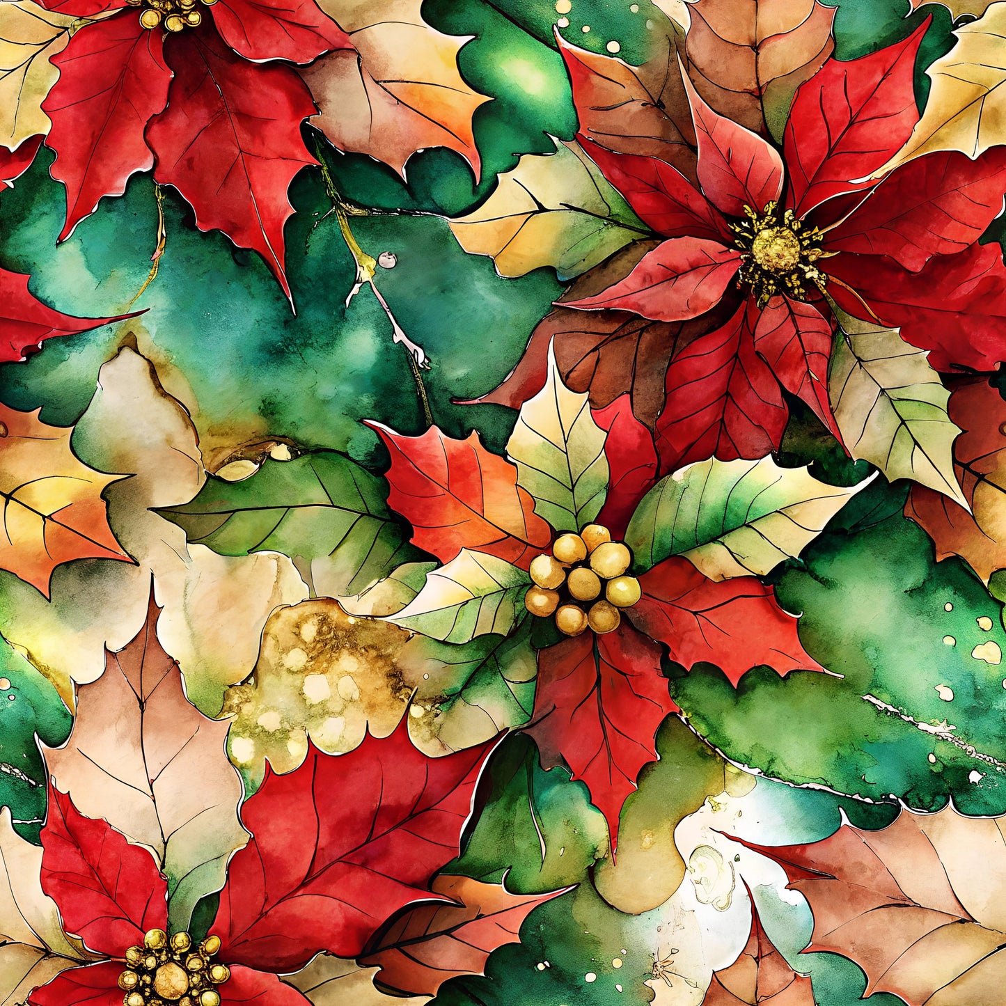 Painted Poinsettias Pattern 6 Quilting Cotton Fabric