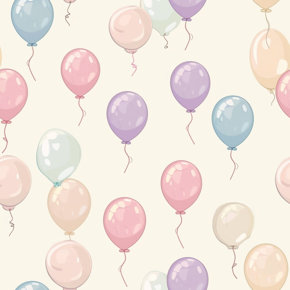 Pattern of pastel-colored balloons on a light background.