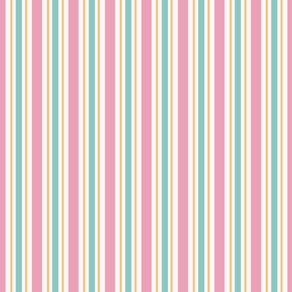 Vertical stripes in pink, blue, and yellow alternate against a white background.