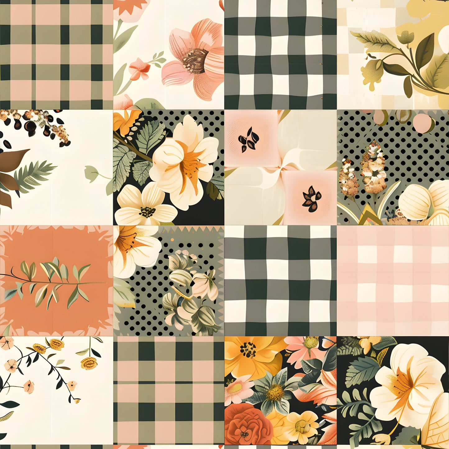 Pastel Farmhouse Patchwork Pattern 17 Quilting Cotton Fabric