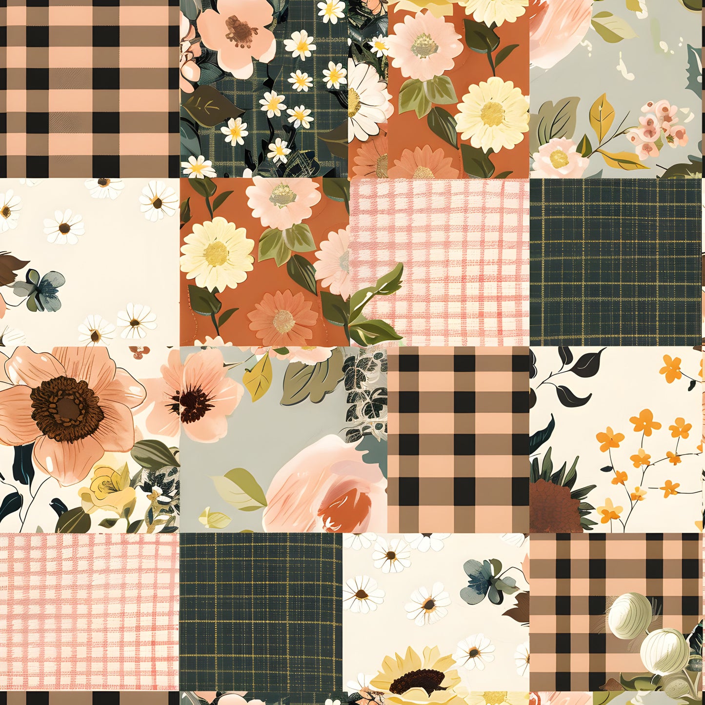 Pastel Farmhouse Patchwork Pattern 18 Quilting Cotton Fabric