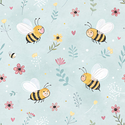 Pastel Floral Bumblebee Pattern 10 Quilting Cotton Fabric