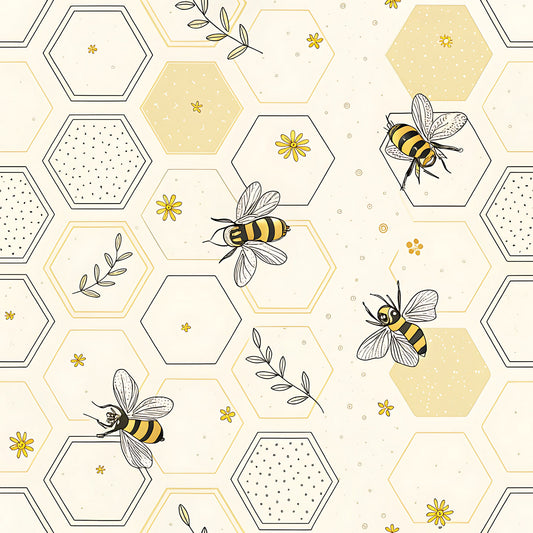 Pastel Floral Bumblebee Pattern 12 Quilting Cotton Fabric