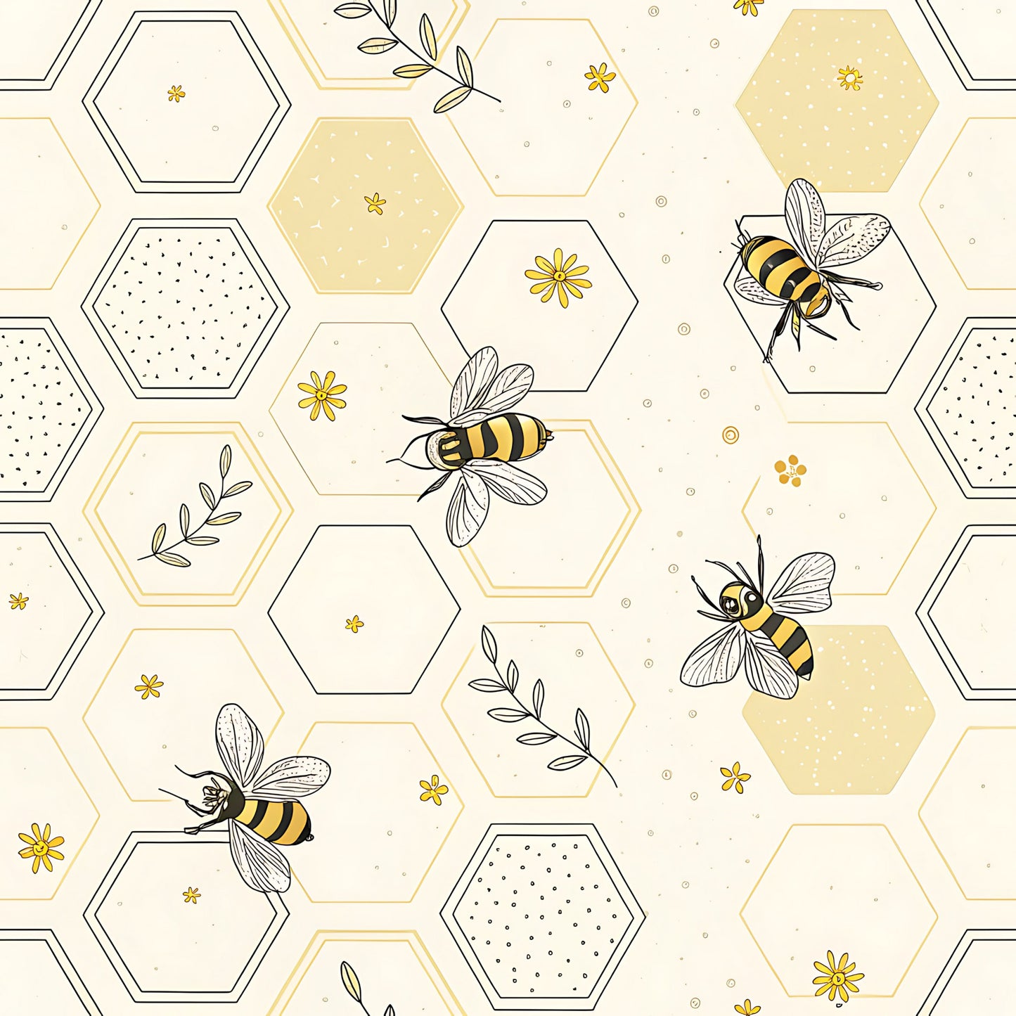 Pastel Floral Bumblebee Pattern 12 Quilting Cotton Fabric
