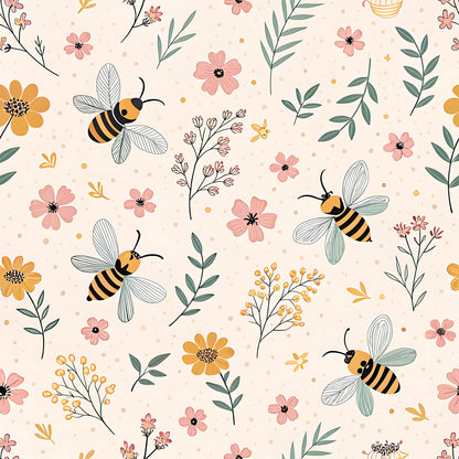 Pastel Floral Bumblebee Pattern 13 Quilting Cotton Fabric