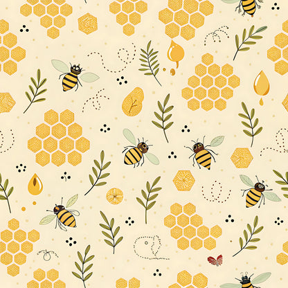 Pastel Floral Bumblebee Pattern 14 Quilting Cotton Fabric