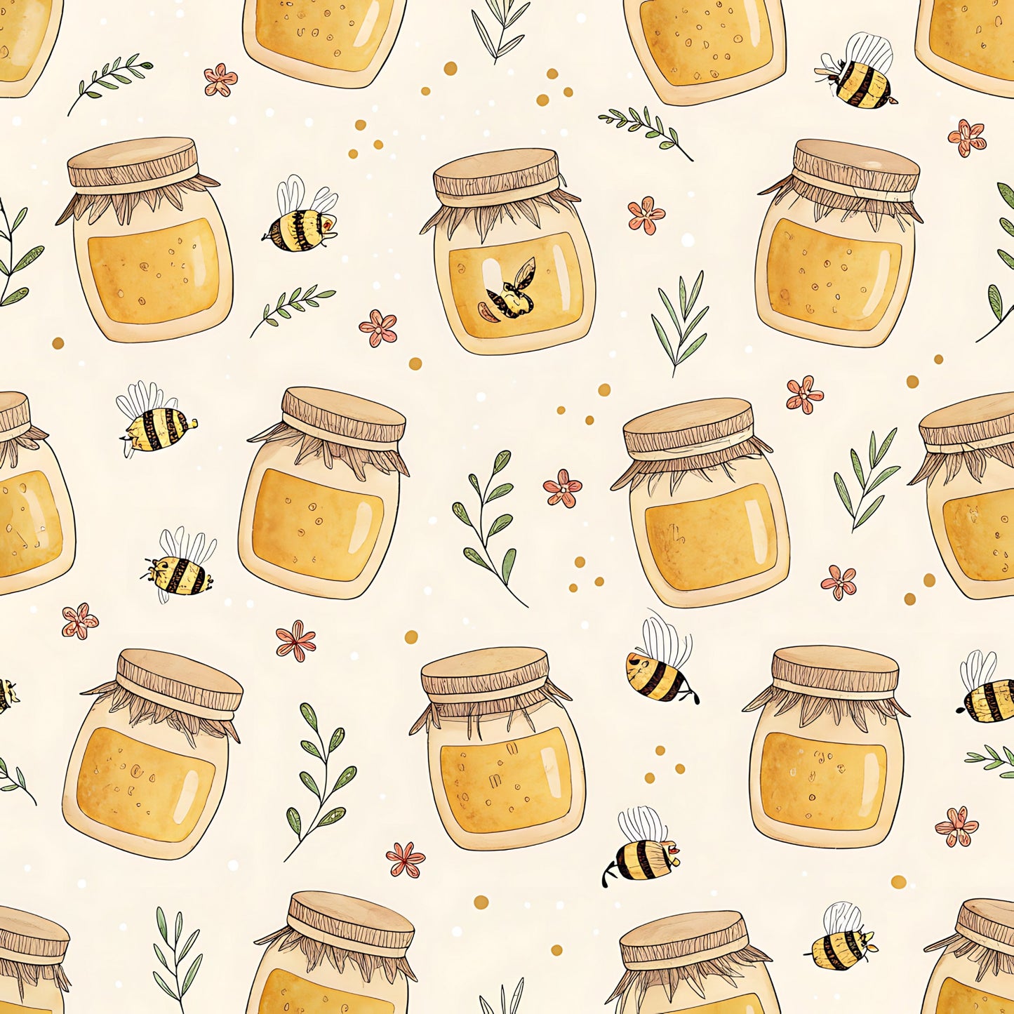 Pastel Floral Bumblebee Pattern 15 Quilting Cotton Fabric