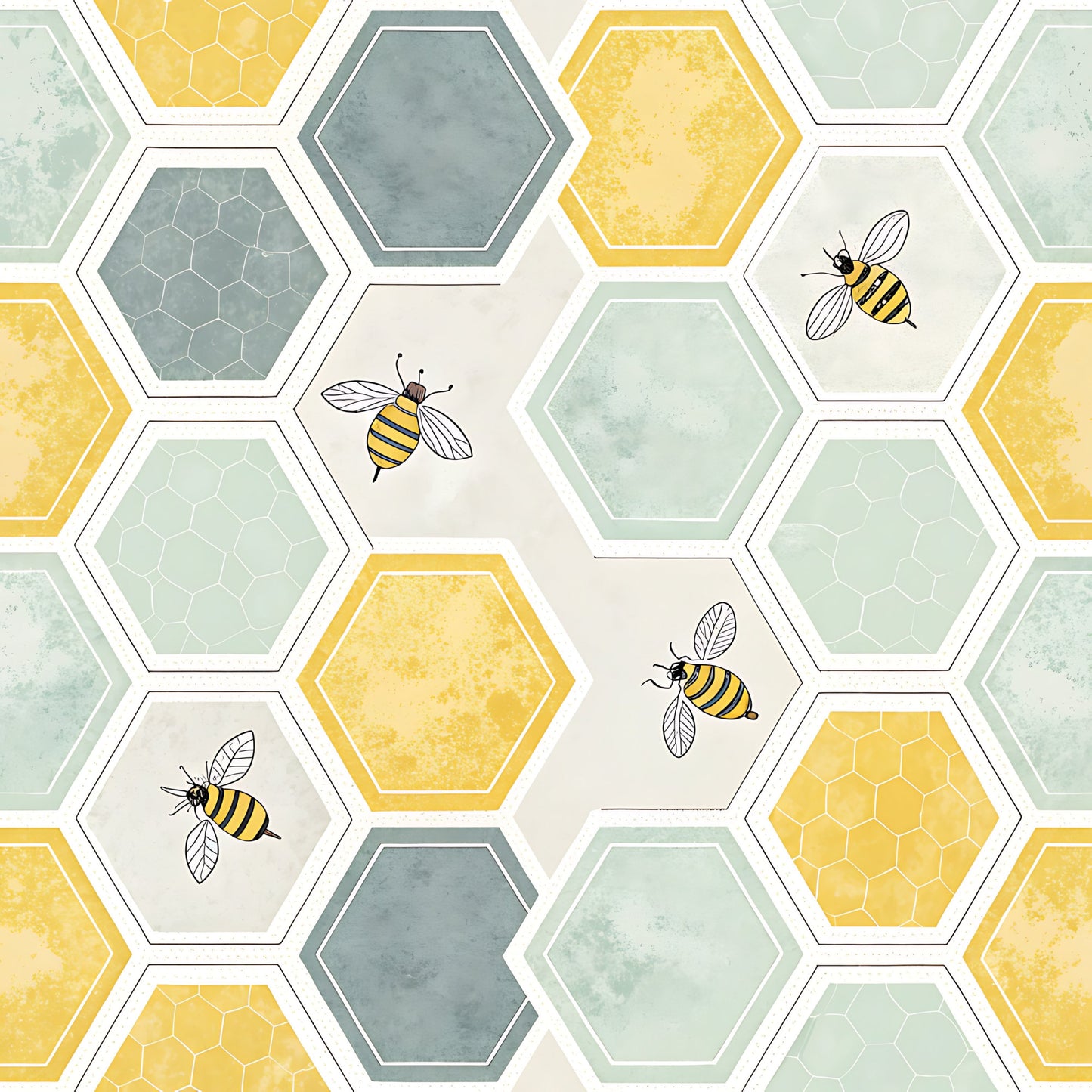 Pastel Floral Bumblebee Pattern 16 Quilting Cotton Fabric