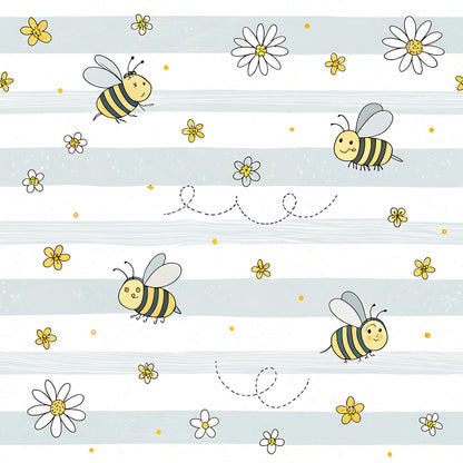 Pastel Floral Bumblebee Pattern 17 Quilting Cotton Fabric