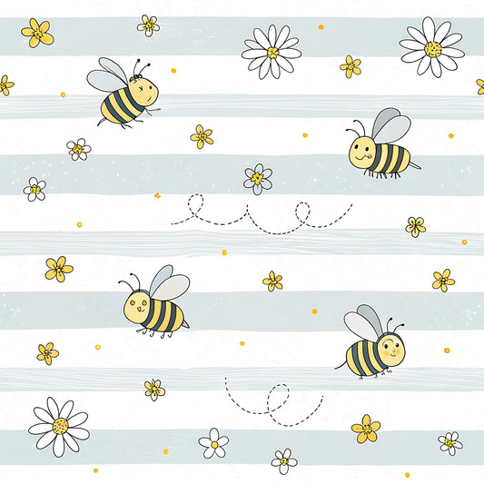Pastel Floral Bumblebee Pattern 17 Quilting Cotton Fabric