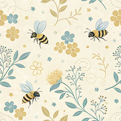 Pastel Floral Bumblebee Pattern 18 Quilting Cotton Fabric
