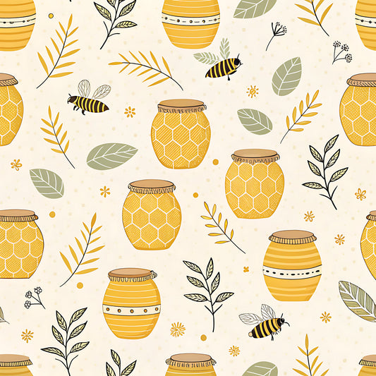 Pastel Floral Bumblebee Pattern 19 Quilting Cotton Fabric