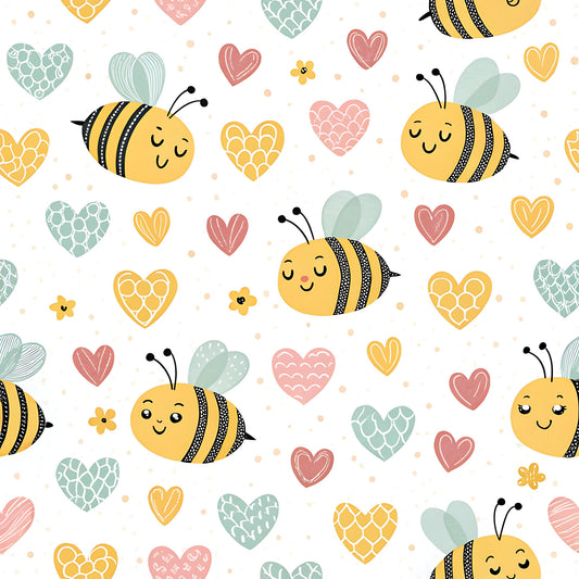 Pastel Floral Bumblebee Pattern 2 Quilting Cotton Fabric