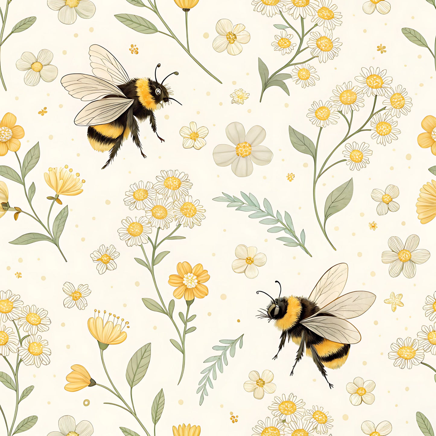 Pastel Floral Bumblebee Pattern 20 Quilting Cotton Fabric