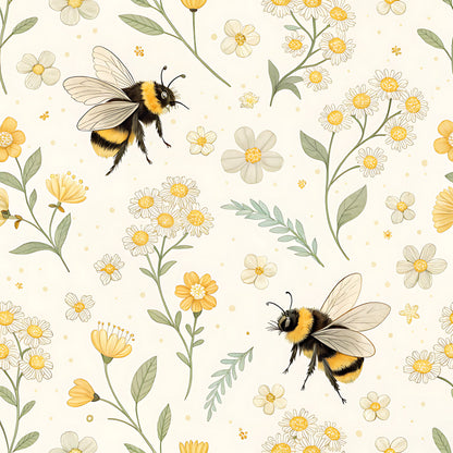 Pastel Floral Bumblebee Pattern 20 Quilting Cotton Fabric