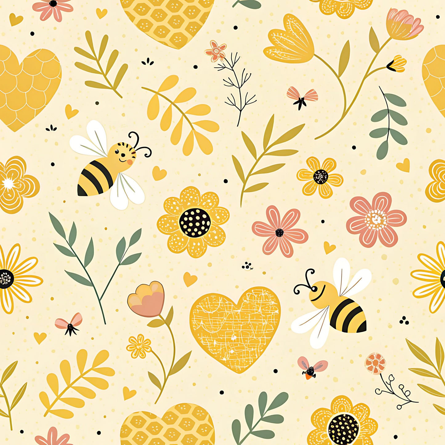 Pastel Floral Bumblebee Pattern 21 Quilting Cotton Fabric