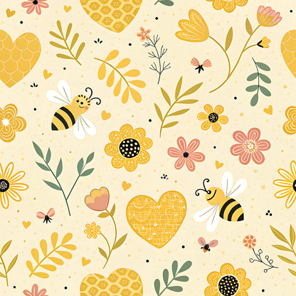 Pastel Floral Bumblebee Pattern 21 Quilting Cotton Fabric