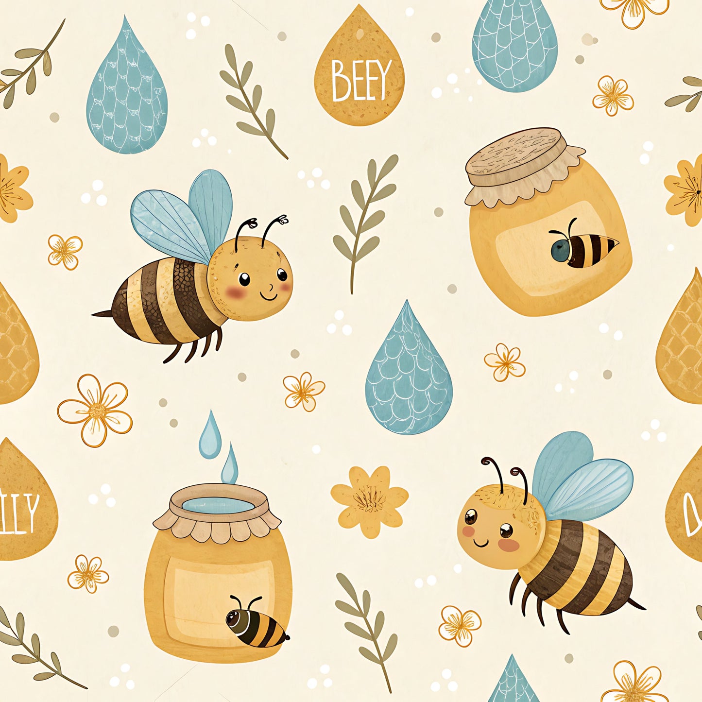 Pastel Floral Bumblebee Pattern 3 Quilting Cotton Fabric