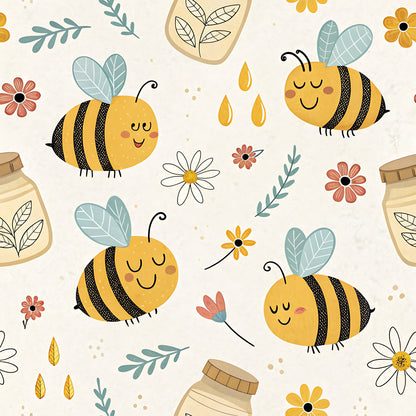 Pastel Floral Bumblebee Pattern 7 Quilting Cotton Fabric