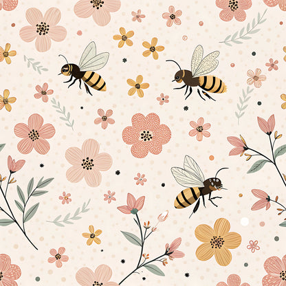 Pastel Floral Bumblebee Pattern 8 Quilting Cotton Fabric