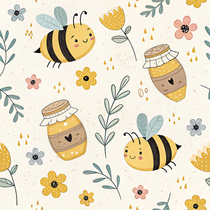 Pastel Floral Bumblebee Pattern 9 Quilting Cotton Fabric