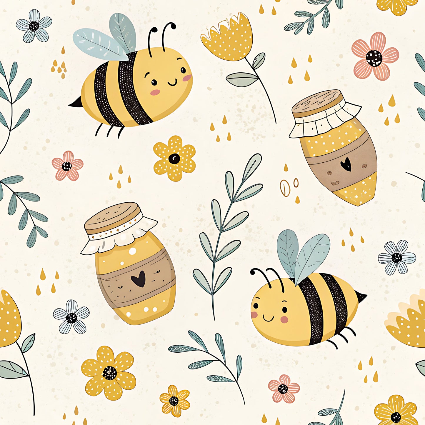 Pastel Floral Bumblebee Pattern 9 Quilting Cotton Fabric