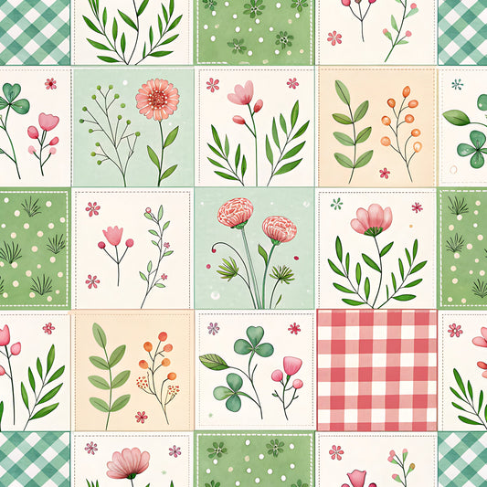 Pastel Spring Floral Patchwork Pattern 1 Quilting Cotton Fabric