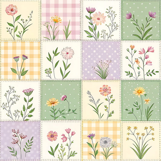 Pastel Spring Floral Patchwork Pattern 11 Quilting Cotton Fabric